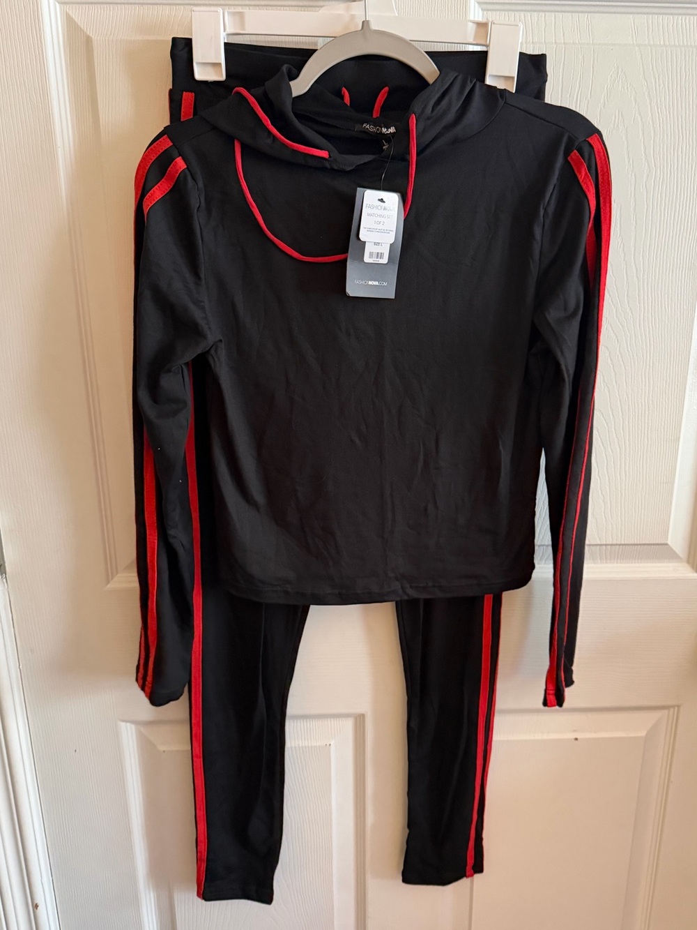 Fashion Nova Red and Black Track Suit NWT Women’s Large